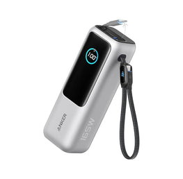 Anker Laptop Power Bank, 25,000mAh Portable Charger with Triple 100W USB-C Ports for Multi-Device Charging, Built-In and Retractable Cables, For iPhone 16/15 Series, Samsung, and More